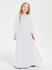 Robes de Demoiselle d'Honneur Junior à Manches Longues Modestes Blanc