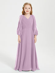 Robes de Demoiselle d'Honneur Junior à Manches Longues Modestes Glycine