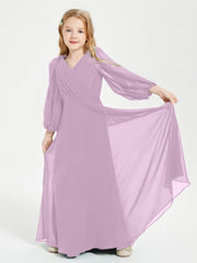 Robes de Demoiselle d'Honneur Junior à Manches Longues Modestes Glycine