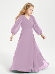 Robes de Demoiselle d'Honneur Junior à Manches Longues Modestes Glycine