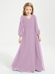Robes de Demoiselle d'Honneur Junior à Manches Longues Modestes Glycine