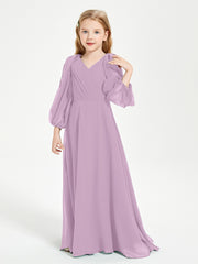 Robes de Demoiselle d'Honneur Junior à Manches Longues Modestes Glycine