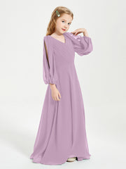 Robes de Demoiselle d'Honneur Junior à Manches Longues Modestes Glycine