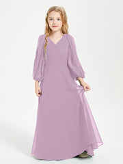 Robes de Demoiselle d'Honneur Junior à Manches Longues Modestes Glycine