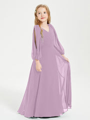 Robes de Demoiselle d'Honneur Junior à Manches Longues Modestes Glycine