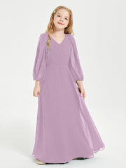 Robes de Demoiselle d'Honneur Junior à Manches Longues Modestes Glycine