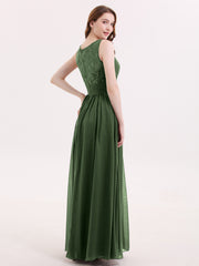 Col en V Mousseline et Dentelle Maxi Robe Demoiselle d'honneur Olive Verte Grande Taille