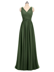 Col en V Mousseline et Dentelle Maxi Robe Demoiselle d'honneur Olive Verte Grande Taille
