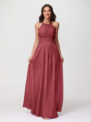 Licou Mousseline Robe Longue avec Bretelle Dentelle Cannelle Rose Grande Taille