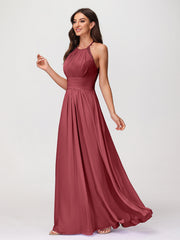 Licou Mousseline Robe Longue avec Bretelle Dentelle Cannelle Rose