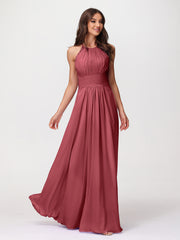 Licou Mousseline Robe Longue avec Bretelle Dentelle Cannelle Rose Grande Taille