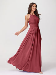 Licou Mousseline Robe Longue avec Bretelle Dentelle Cannelle Rose