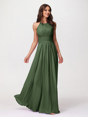 Licou Mousseline Robe Longue avec Bretelle Dentelle Olive Verte