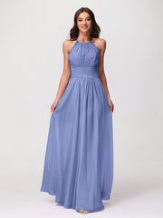 Licou Mousseline Robe Longue avec Bretelle Dentelle Pervenche Grande Taille