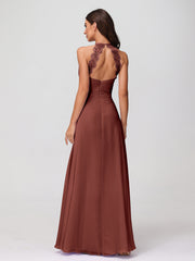 Licou Mousseline Robe Longue avec Bretelle Dentelle terracotta