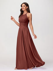 Licou Mousseline Robe Longue avec Bretelle Dentelle terracotta