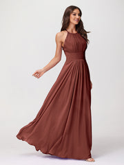 Licou Mousseline Robe Longue avec Bretelle Dentelle terracotta
