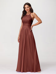 Licou Mousseline Robe Longue avec Bretelle Dentelle terracotta