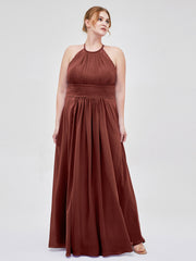 Licou Mousseline Robe Longue avec Bretelle Dentelle terracotta Grande Taille