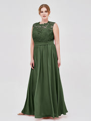 Robes Col d'illusion Mousseline et Dentelle Olive Verte