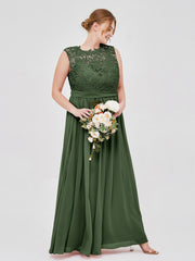 Robes Col d'illusion Mousseline et Dentelle Olive Verte