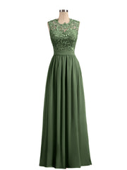 Robes Col d'illusion Mousseline et Dentelle Olive Verte