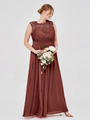 Robes Col d'illusion Mousseline et Dentelle terracotta Grande Taille