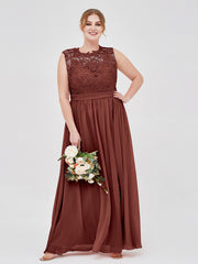 Robes Col d'illusion Mousseline et Dentelle terracotta Grande Taille