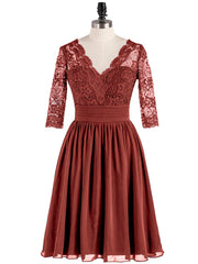 Dentelle et Mousseline Robe Courte avec Demi-Manches terracotta