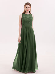 Dentelle et Mousseline Robe avec Dos Zippé Olive Verte