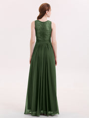 Dentelle et Mousseline Robe avec Dos Zippé Olive Verte