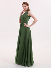 Dentelle et Mousseline Robe avec Dos Zippé Olive Verte