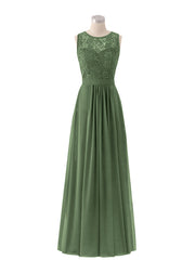 Dentelle et Mousseline Robe avec Dos Zippé Olive Verte