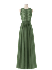 Dentelle et Mousseline Robe avec Dos Zippé Olive Verte