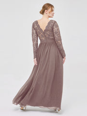 Col en V Dentelle et Mousseline Robe avec Manches Longues Dusk Grande Taille