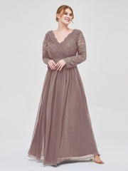 Col en V Dentelle et Mousseline Robe avec Manches Longues Dusk Grande Taille