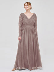 Col en V Dentelle et Mousseline Robe avec Manches Longues Dusk Grande Taille