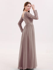 Col en V Dentelle et Mousseline Robe avec Manches Longues Dusk