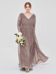 Col en V Dentelle et Mousseline Robe avec Manches Longues Dusk Grande Taille