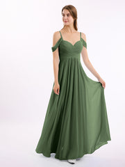 Hors De l'Épaule Spaghetti Bretelle Mousseline Robes Olive Verte