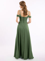 Hors De l'Épaule Spaghetti Bretelle Mousseline Robes Olive Verte