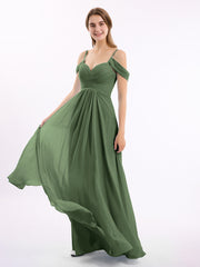 Hors De l'Épaule Spaghetti Bretelle Mousseline Robes Olive Verte