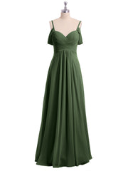 Hors De l'Épaule Spaghetti Bretelle Mousseline Robes Olive Verte