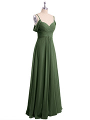 Hors De l'Épaule Spaghetti Bretelle Mousseline Robes Olive Verte Grande Taille