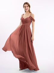 Hors De l'Épaule Spaghetti Bretelle Mousseline Robes terracotta