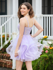 Robe courte en tulle avec corsage appliqué Lilas