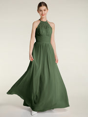 Licou Mousseline Et Dentelle Robes Longues Olive Verte