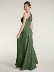 Licou Mousseline Et Dentelle Robes Longues Olive Verte