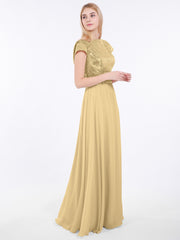 Paillettes Robe Longue avec Mancherons Or