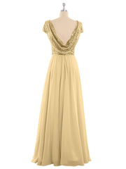Paillettes Robe Longue avec Mancherons Or